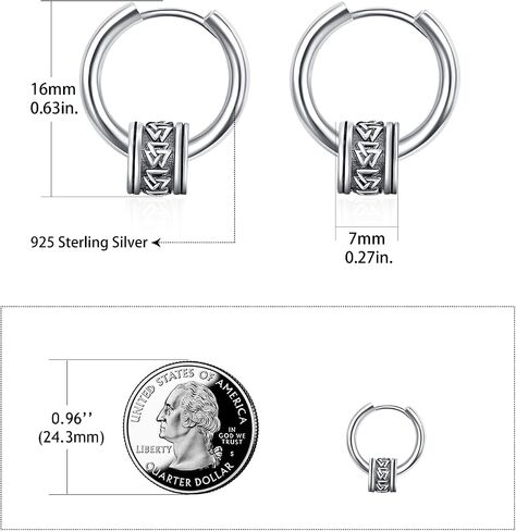 PRAYMOS 925 Sterling Silver Earrings Viking Runes Earrings for Men Women Small Hoop Earrings Men Hypoallergenic Huggie Earrings for Sensitive Ears in Kuwait