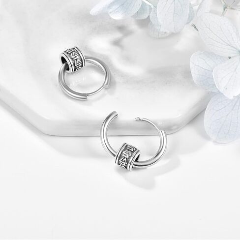 PRAYMOS 925 Sterling Silver Earrings Viking Runes Earrings for Men Women Small Hoop Earrings Men Hypoallergenic Huggie Earrings for Sensitive Ears in Kuwait
