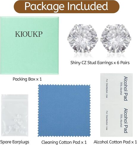 6 Pairs 0.10-2.0CT Lab Grown Diamond Studs Clear Cubic Zirconia Earrings Set Hypoallergenic Stainless Steel Stud Earring Flat Back Cartilage Piercing Silver Plated Earrings for Women Men in Saudi Arabia