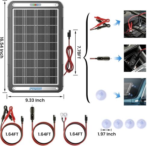 POWOXI Upgraded MPPT 15W Solar Car Battery Charger&Maintainer Solar Trickle Charger for Car Battery12v Portable Waterproof Built-in MPPT Charging Controller for 12 Volt Car RV Trailer Marine Boat in Saudi Arabia