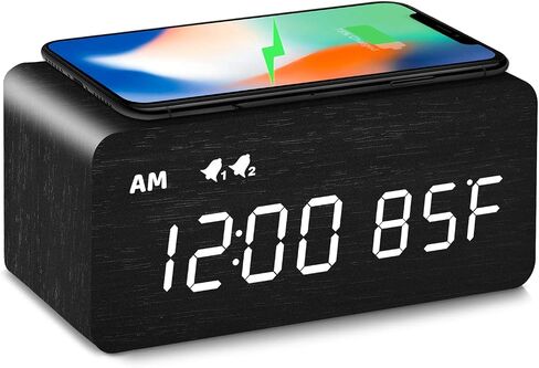 MOSITO Digital Wooden Alarm Clock with Wireless Charging, 0-100% Dimmer, Dual Alarm, Weekday/Weekend Mode, Snooze, Wood LED Clocks for Bedroom, Bedside, Desk, Kids (White) in Saudi Arabia