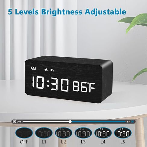 MOSITO Digital Wooden Alarm Clock with Wireless Charging, 0-100% Dimmer, Dual Alarm, Weekday/Weekend Mode, Snooze, Wood LED Clocks for Bedroom, Bedside, Desk, Kids (White) in Saudi Arabia
