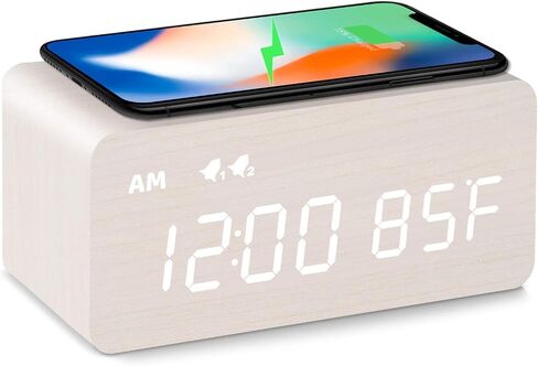 MOSITO Digital Wooden Alarm Clock with Wireless Charging, 0-100% Dimmer, Dual Alarm, Weekday/Weekend Mode, Snooze, Wood LED Clocks for Bedroom, Bedside, Desk, Kids (White) in Saudi Arabia