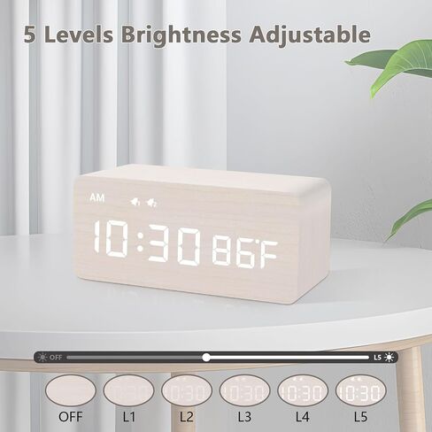 MOSITO Digital Wooden Alarm Clock with Wireless Charging, 0-100% Dimmer, Dual Alarm, Weekday/Weekend Mode, Snooze, Wood LED Clocks for Bedroom, Bedside, Desk, Kids (White) in Saudi Arabia