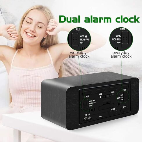 MOSITO Digital Wooden Alarm Clock with Wireless Charging, 0-100% Dimmer, Dual Alarm, Weekday/Weekend Mode, Snooze, Wood LED Clocks for Bedroom, Bedside, Desk, Kids (White) in Saudi Arabia
