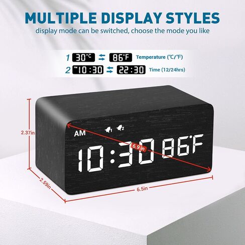 MOSITO Digital Wooden Alarm Clock with Wireless Charging, 0-100% Dimmer, Dual Alarm, Weekday/Weekend Mode, Snooze, Wood LED Clocks for Bedroom, Bedside, Desk, Kids (White) in Saudi Arabia
