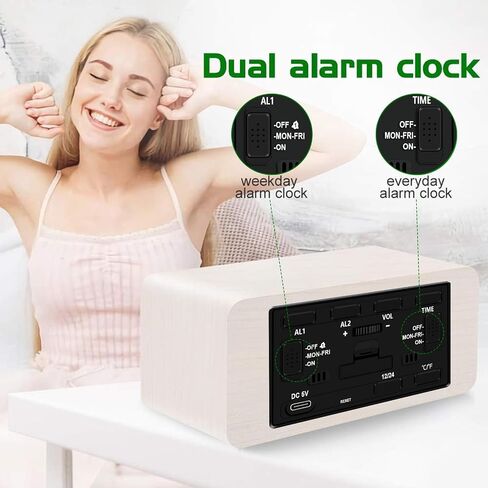 MOSITO Digital Wooden Alarm Clock with Wireless Charging, 0-100% Dimmer, Dual Alarm, Weekday/Weekend Mode, Snooze, Wood LED Clocks for Bedroom, Bedside, Desk, Kids (White) in Saudi Arabia