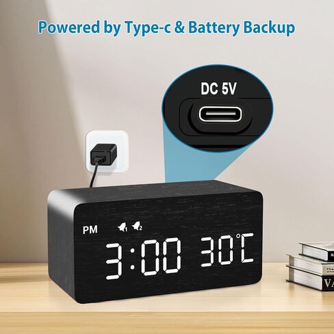MOSITO Digital Wooden Alarm Clock with Wireless Charging, 0-100% Dimmer, Dual Alarm, Weekday/Weekend Mode, Snooze, Wood LED Clocks for Bedroom, Bedside, Desk, Kids (White) in Saudi Arabia