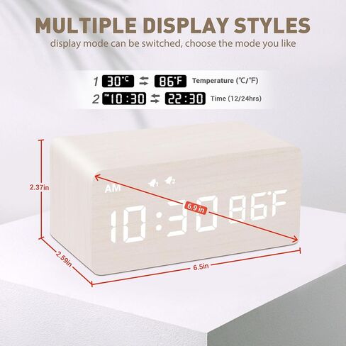 MOSITO Digital Wooden Alarm Clock with Wireless Charging, 0-100% Dimmer, Dual Alarm, Weekday/Weekend Mode, Snooze, Wood LED Clocks for Bedroom, Bedside, Desk, Kids (White) in Saudi Arabia