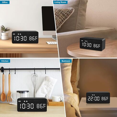 MOSITO Digital Wooden Alarm Clock with Wireless Charging, 0-100% Dimmer, Dual Alarm, Weekday/Weekend Mode, Snooze, Wood LED Clocks for Bedroom, Bedside, Desk, Kids (White) in Saudi Arabia