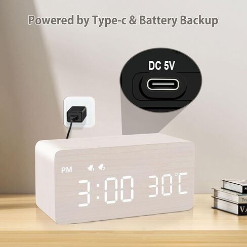 MOSITO Digital Wooden Alarm Clock with Wireless Charging, 0-100% Dimmer, Dual Alarm, Weekday/Weekend Mode, Snooze, Wood LED Clocks for Bedroom, Bedside, Desk, Kids (White) in Saudi Arabia