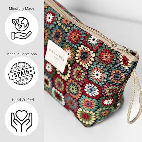 Large Floral Travel Makeup Bag – Patterned Cosmetic Bag for Women, Boho Toiletry Organizer for Travel Accessories, Gifts for Women, Made in Spain in Saudi Arabia