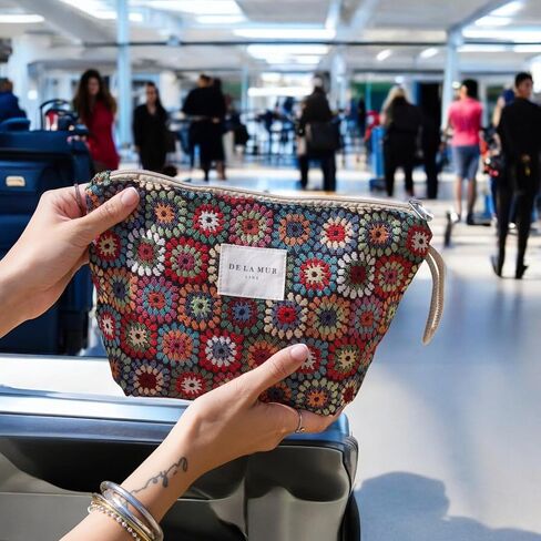 Large Floral Travel Makeup Bag – Patterned Cosmetic Bag for Women, Boho Toiletry Organizer for Travel Accessories, Gifts for Women, Made in Spain in Saudi Arabia