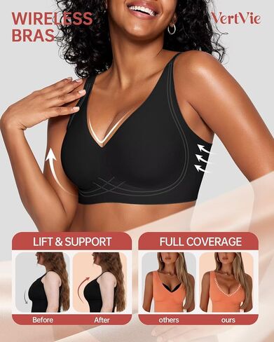 Vertvie Womens Seamless Bras Deep V Wireless Push Up Comfort Bras No Underwire Supportive Bra Soft Breathable Sleep Bralettes in Kuwait