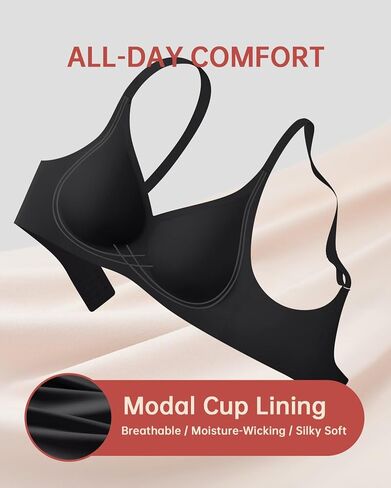 Vertvie Womens Seamless Bras Deep V Wireless Push Up Comfort Bras No Underwire Supportive Bra Soft Breathable Sleep Bralettes in Kuwait