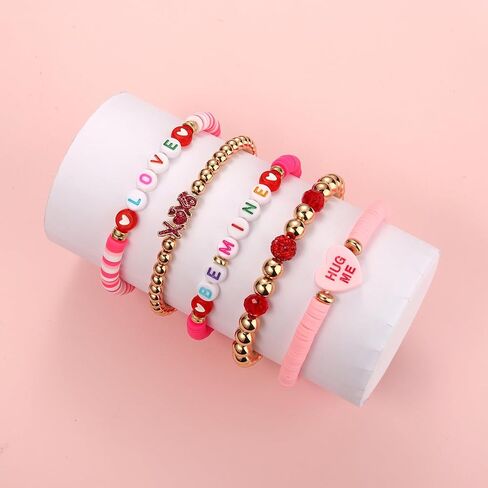 CEALXHENY Valentine’s Day Headbands for Women Conversation Heart Headbands Pink Heishi Bracelets LOVE XOXO Earrings Valentine’s Day Outfits Accessories Jewelry Gifts Party Favors in Saudi Arabia