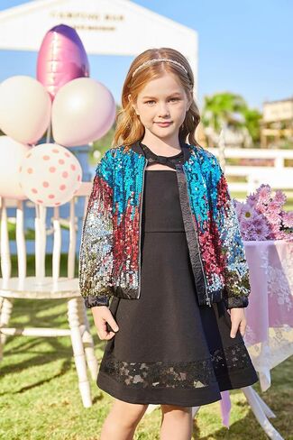 GRACE KARIN Girls Sequin Jacket Kids Bomber Zip Outwear Sparkle Fall Costume Top Dress Coat Size 5-14 in Saudi Arabia