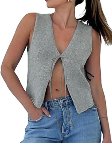 Women Y2k Knit Vest Top Sleeveless V Neck Hollow Out Open Front Button Down Crochet Knit Tank Vest Streetwear in Saudi Arabia