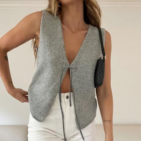 Women Y2k Knit Vest Top Sleeveless V Neck Hollow Out Open Front Button Down Crochet Knit Tank Vest Streetwear in Saudi Arabia