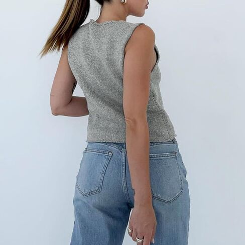 Women Y2k Knit Vest Top Sleeveless V Neck Hollow Out Open Front Button Down Crochet Knit Tank Vest Streetwear in Saudi Arabia