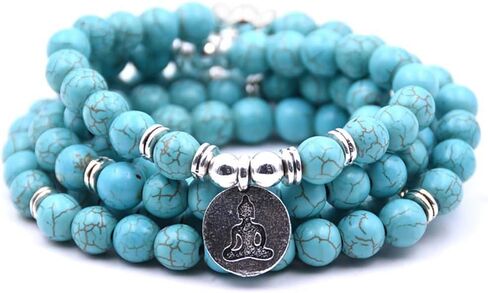 قلادة سوار من خرز مالا الطبيعي 108 مجوهرات للتأمل مع سحر اليوغا (فيروزي أخضر) in Kuwait