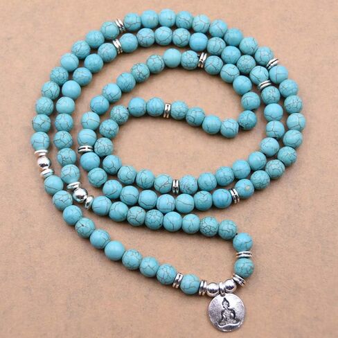 قلادة سوار من خرز مالا الطبيعي 108 مجوهرات للتأمل مع سحر اليوغا (فيروزي أخضر) in Kuwait