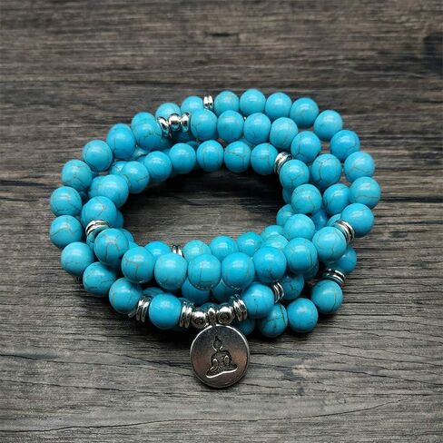 قلادة سوار من خرز مالا الطبيعي 108 مجوهرات للتأمل مع سحر اليوغا (فيروزي أخضر) in Kuwait