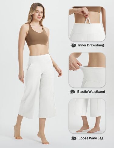 BALEAF Women's Capri Pants Wide Leg Yoga Dress Capris High Waist Cropped Pants with Pockets Loose Lounge Travel Summer in Kuwait