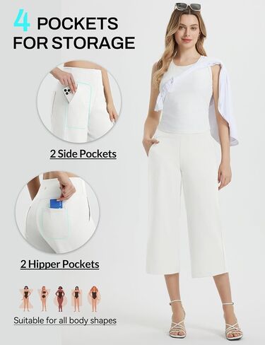 BALEAF Women's Capri Pants Wide Leg Yoga Dress Capris High Waist Cropped Pants with Pockets Loose Lounge Travel Summer in Kuwait