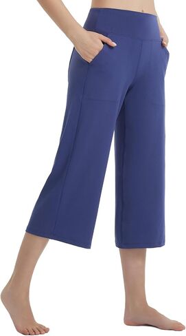 BALEAF Women's Capri Pants Wide Leg Yoga Dress Capris High Waist Cropped Pants with Pockets Loose Lounge Travel Summer in Kuwait