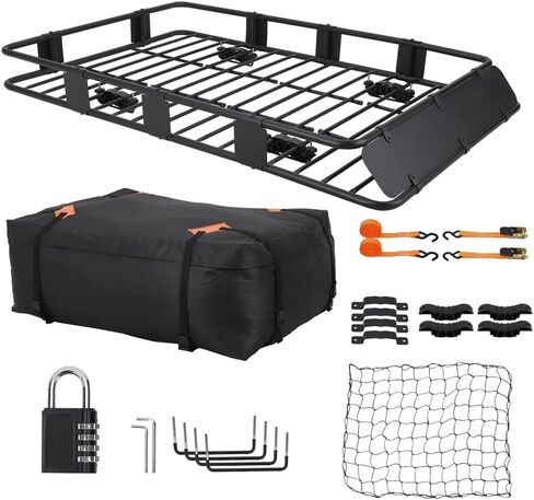 Roof Rack Cargo Basket 64 x 39 in Universal SUV Rooftop Cargo Basket Carrier for Car SUV Truck,Roof Cargo Basket with Cargo Bag,Luggage Lock,Net,Ratchet Straps Adjustable Roof Basket 48"x 39" in Saudi Arabia