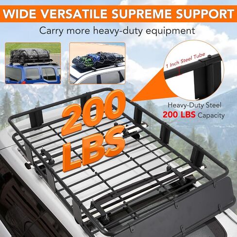 Roof Rack Cargo Basket 64 x 39 in Universal SUV Rooftop Cargo Basket Carrier for Car SUV Truck,Roof Cargo Basket with Cargo Bag,Luggage Lock,Net,Ratchet Straps Adjustable Roof Basket 48"x 39" in Saudi Arabia