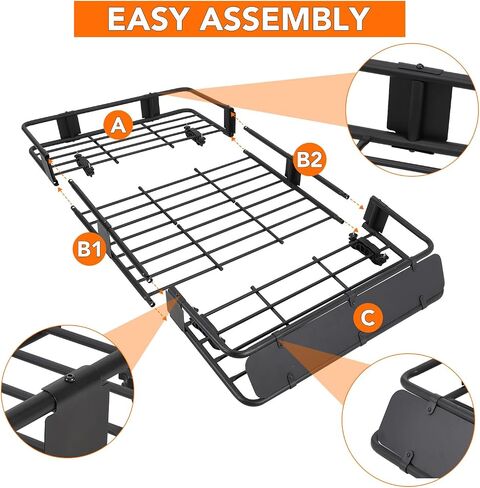 Roof Rack Cargo Basket 64 x 39 in Universal SUV Rooftop Cargo Basket Carrier for Car SUV Truck,Roof Cargo Basket with Cargo Bag,Luggage Lock,Net,Ratchet Straps Adjustable Roof Basket 48"x 39" in Saudi Arabia