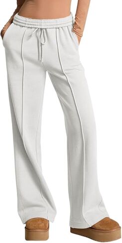 بنطال رياضي نسائي من الصوف بأرجل واسعة من HeSaYep، سروال فضفاض عالي الخصر برباط، بنطال رياضي in Kuwait