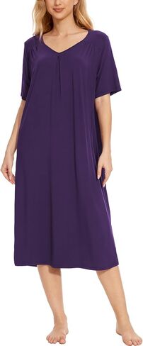 Bamboo-Derived Viscose Nightgowns for Women Short Sleeve Sleepwear Soft V-neck Loose Night Dress in Saudi Arabia