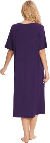 Bamboo-Derived Viscose Nightgowns for Women Short Sleeve Sleepwear Soft V-neck Loose Night Dress in Saudi Arabia