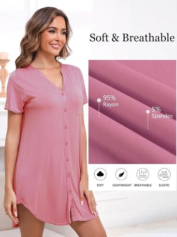 3 Pack Sleep Shirts for Women Button Down Nightgowns V Neck Short Sleeve Sleepwear Soft Comfy Nightshirt in Saudi Arabia