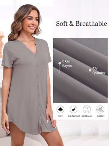 3 Pack Sleep Shirts for Women Button Down Nightgowns V Neck Short Sleeve Sleepwear Soft Comfy Nightshirt in Saudi Arabia