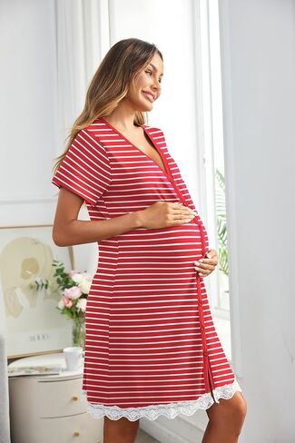 Ekouaer Nightgowns for Women Button Down Nightgown Striped Dress Short Sleeve Sleepwear S-3XL in Saudi Arabia