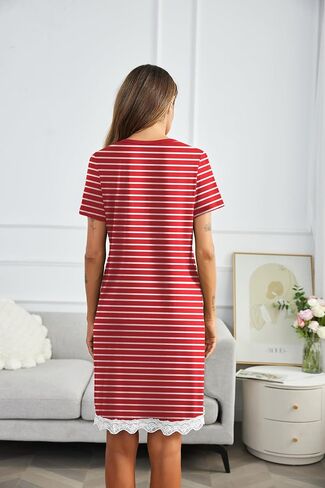 Ekouaer Nightgowns for Women Button Down Nightgown Striped Dress Short Sleeve Sleepwear S-3XL in Saudi Arabia