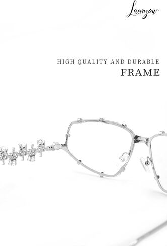 Y2K Futuristic Blue Light glasses for Women, Retro 90s Narrow Rectangle Eyewear with Diamond LA047 in Saudi Arabia
