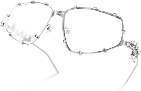Y2K Futuristic Blue Light glasses for Women, Retro 90s Narrow Rectangle Eyewear with Diamond LA047 in Saudi Arabia