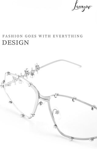 Y2K Futuristic Blue Light glasses for Women, Retro 90s Narrow Rectangle Eyewear with Diamond LA047 in Saudi Arabia