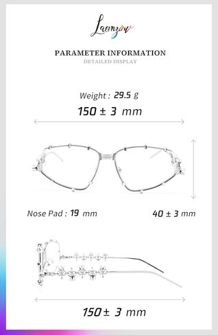 Y2K Futuristic Blue Light glasses for Women, Retro 90s Narrow Rectangle Eyewear with Diamond LA047 in Saudi Arabia