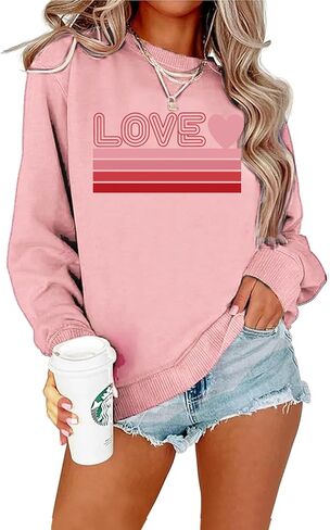 سويت شيرت عيد الحب للسيدات بلوفر مطبوع عليه عبارة Love Love Heart in Kuwait