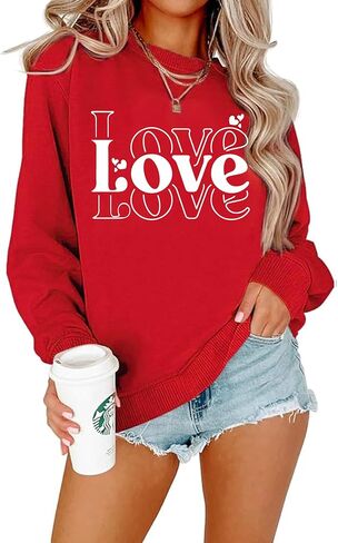 سويت شيرت عيد الحب للسيدات بلوفر مطبوع عليه عبارة Love Love Heart in Kuwait