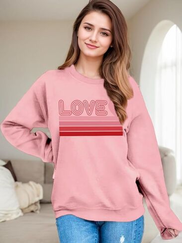 سويت شيرت عيد الحب للسيدات بلوفر مطبوع عليه عبارة Love Love Heart in Kuwait