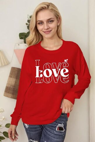 سويت شيرت عيد الحب للسيدات بلوفر مطبوع عليه عبارة Love Love Heart in Kuwait