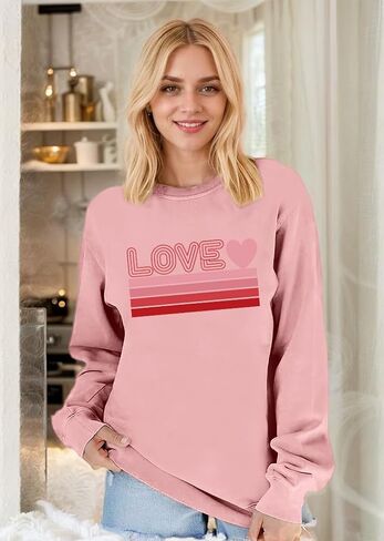 سويت شيرت عيد الحب للسيدات بلوفر مطبوع عليه عبارة Love Love Heart in Kuwait