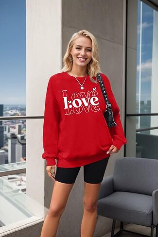 سويت شيرت عيد الحب للسيدات بلوفر مطبوع عليه عبارة Love Love Heart in Kuwait